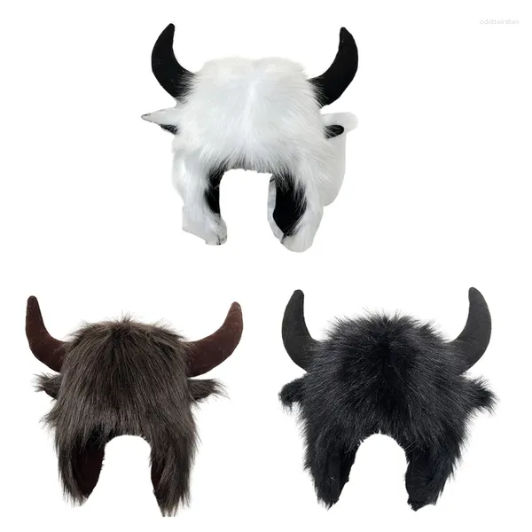 Bérets Furry Bull Hat Chapeaux avec cornes de dessin animé Cadeau d'Halloween Chaud Doux