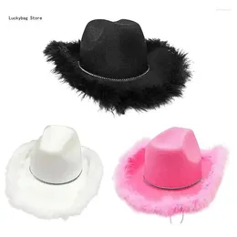 Bérets Furry Feather Cowboy Hat Knight for Bachelorette Party Poly Voly Club Stage Bar Music Festival