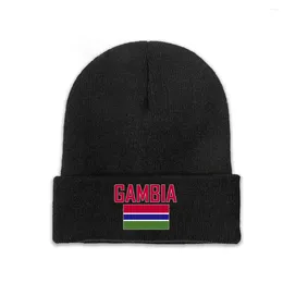 Berets Gambia Country Flag Top Print Men Women Unisex gebreide hoed Winter Autumn Beanie Cap Warm Bonnet