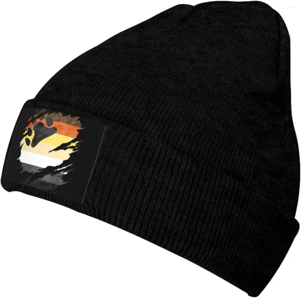 Boinas Gay Bear Pride Flag Knit Beanie Sombreros de invierno para hombres y mujeres Gorro de calavera con puños de punto Acrílico Sombrero diario