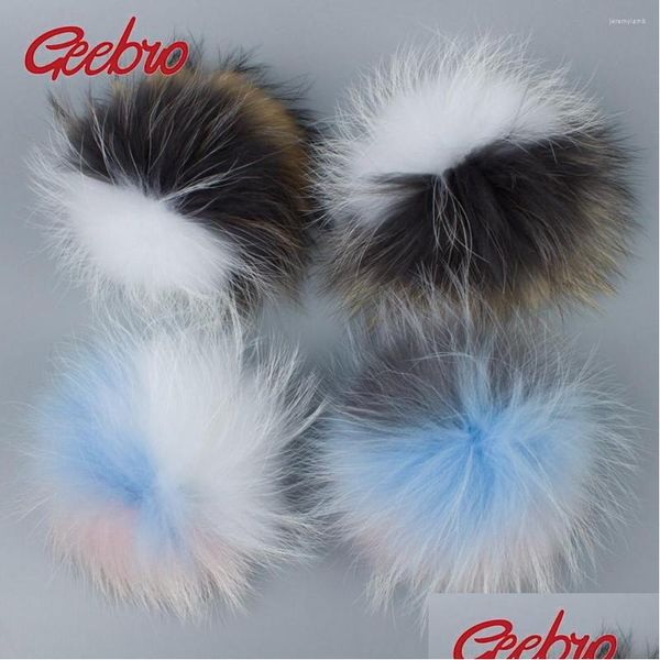 Boinas Geebro 3 colores de tono Trabajo 5 PCS / PAQUETE Real Natural Mapache Piel Pompoms Gorros Sombreros Diadema con apliques Precio al por mayor Drop Dhbrt