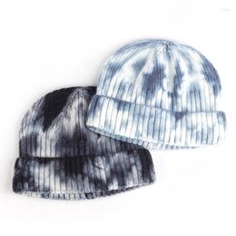 Bérets Geebro Homme Femmes Tie Dye Tricoté Bonnet Chapeau Chaud Casual Cap Mode Street Style Hip Hop Unisexe À Revers Court Melon Chapeaux