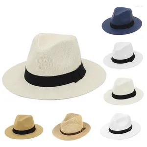 Bérets Gemvie Summer Straw Hat pour femmes hommes larges bordur extérieur de voyage Soleil Fedora Panama