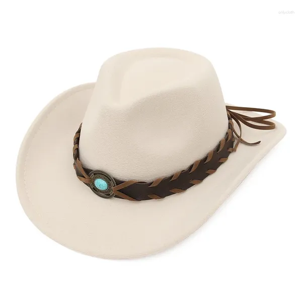Bérets Gemvie Blanc Adulte Laine artificielle Fedro Top Hat Denim avec menton et feutre 2023 Design