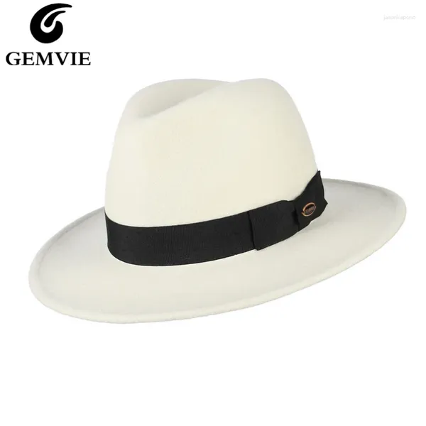 Berets Gemvie White Femmes Wool Fedora Hat Men ressentiment d'automne hiver Panama Jazz Cap