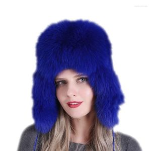 Berets echte bont bommenwerper hoeden winter vrouwen caps mode oorbeschermer hoofddeksel lf21013qx