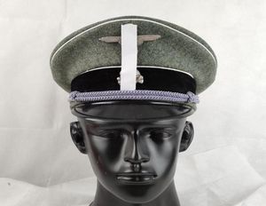 Bérets allemand Waffen Elite Infantry Officer Visor Cap Wool fait un chapeau et deux badges gris en métal9207757