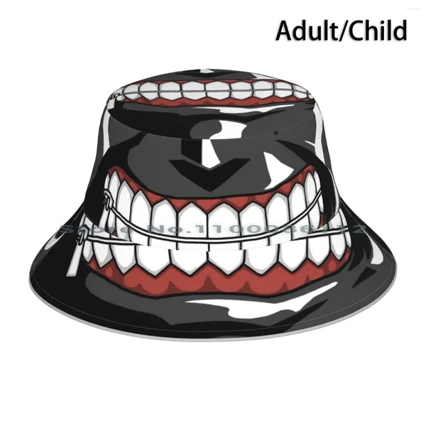 Boinas Máscara de Ghoul Sombrero de cubo Gorra para el sol Sonrisa malvada Horror Halloween Sin coser Cara Japonés Kaneki Ken Tokyo Re One