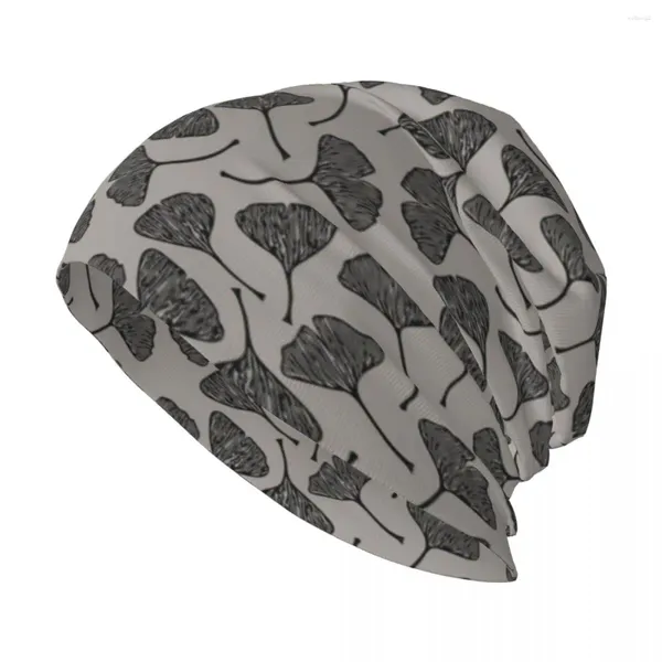 Bérets Ginkgo Vector noir sur gris chaud, chapeau en tricot, chapeaux de pêche pour enfants, hommes et femmes