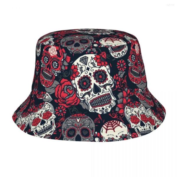 Berets Girl Backet Hat Sugar Skull Patché