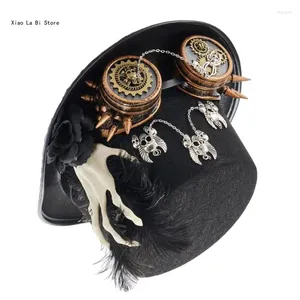 Boinas Girl Steampunk Halloween de sombrero plano con esqueletgoggles de mano decoraciones xxfd