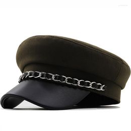 Beretten meisje wol militaire hoed winterhoeden voor vrouwen dames cap vrouwelijke casquette militaire gorra ketting