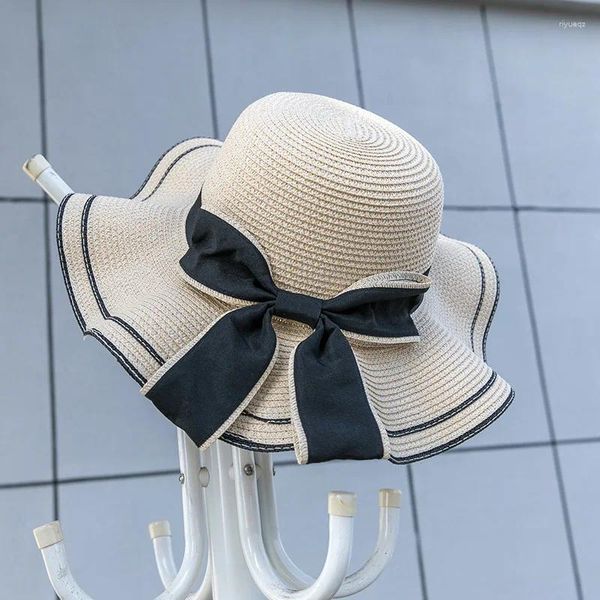 Bérets filles chapeau fille chapeaux raphia dames pare-soleil casquette Vietnam grandes femmes plage été paille Surf Fedora Cowboy large bord