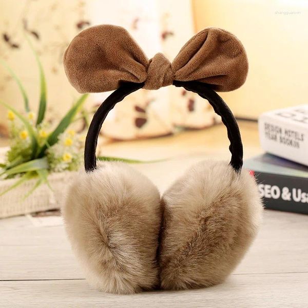 Boinas Chicas Vintage Bow Orejeras de felpa plegables Sólido Suave Cálido Auriculares Ear-cap Niños Accesorios de invierno Orejeras al aire libre para mujeres