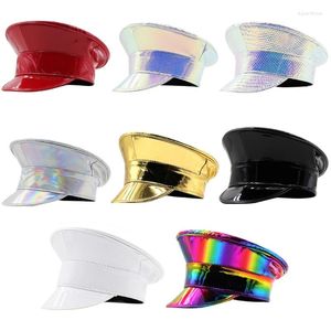 Bérets Glitter Captain Hat Adulte Mode PatentLeather Cap Bachelorette Party Femmes