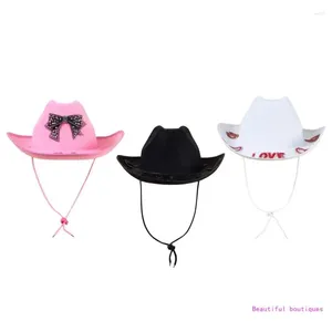 Bérets Glitter Cowboy Hat Bowknot Knight pour Disco House Cocktail Parties Vacances Cristaux Comédien Acteur Livraison Directe