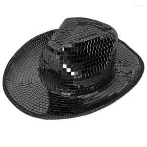 Bérets Glitter Cowboy Hat Mirrored Jazz Disco Ball All-match For Street