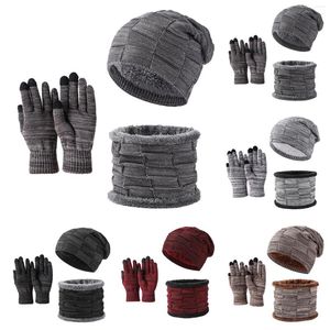 Bérets gants écharpe ensemble chapeaux tricotés pour hommes et femmes automne hiver velours épaissi bavoirs 3 pièces