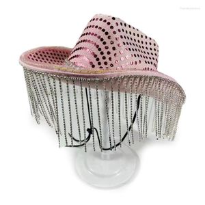 Bérets chapeau de cowboy brillant avec des glands LED paillettes pour les fêtes de carnaval de club vacances actrice comédienne féminine