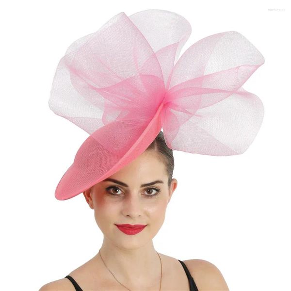 Boinas Gogeous Mujeres Rosa Boda Formal Fedora Big Deby Fascinator Sombreros Diadema Malla Novia Headwear Niza Cóctel Chapeau Cap