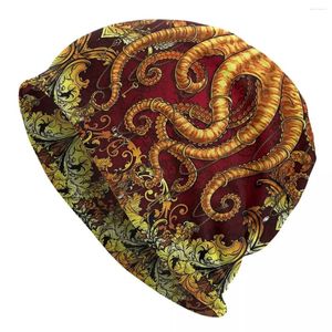 Berets Gold en Red Octopus Men Men Dames volwassen beanies Caps Bonnet Hat Warm Fashion Autumn Winter Outdoor Skullies hoeden