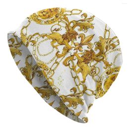 Bérets Golden Lion Baroque Bonnet Chapeaux Ski Ski Cool Skullies Bons de lacet en or vintage pour hommes Femmes Chapeau tricoté Capuche à double usage