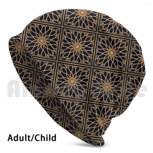 Bérets Doré Mandala Motif Bonnets Tricot Chapeau Arabe Asiatique Tissu Décoratif Fleur Géométrique
