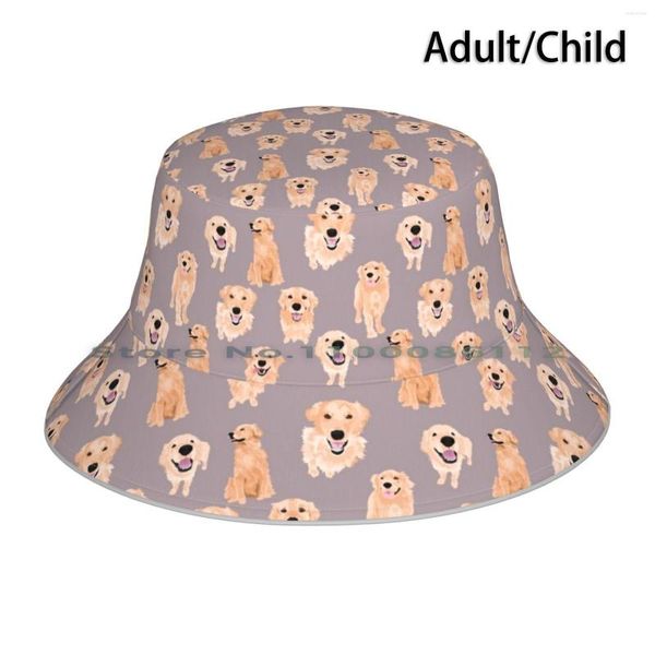 Bérets Golden Retriever Bucket Hat Sun Cap Puppy Happy Dog Pliable Outdoor Fisherman