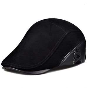 Bérets Golf Style européen en cuir véritable casquettes béret homme décontracté en peau de mouton daim noir marron ajusté bec de canard chapeaux mâle Boina 230907