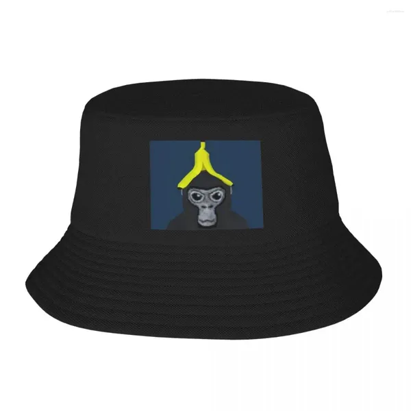 Boinas Gorila Etiqueta Mono Con Banana Bucket Sombreros Panamá Para Hombre Mujer Bob Otoño Pescador Verano Playa Pesca Gorras Unisex