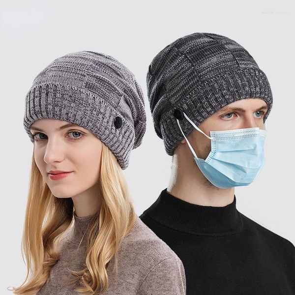 Boinas Gorras Para Hombres Otoño e invierno Máscara colgante Sombrero Europeo Americano con puños Color mezclado A prueba de viento Gorros de lana cálidos