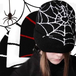 Bérets Goth Spider Web Chapeau Hommes Femmes Tricoté Bonnet Y2K Vintage Baggy Slouchy Laine Casquette Hip-hop Chaud Mode Bonnet Élastique Chic Crâne