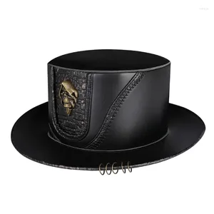 Bérets Gothic Knight Top Hat Steampunk Punk Style Magicien avec crâne pour adultes Femmes Men Costume Cap