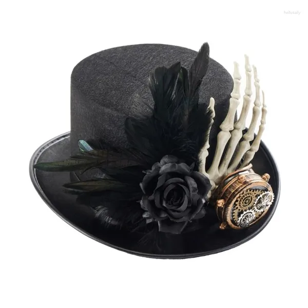 Bérets Gothic Top Hat avec du squelette de vitesses Rose pour les spectacles féminins masculins.