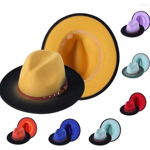 Boinas gradiente hombre sombrero fedoras moda mujer limón amarillo cinturón rojo boda lujo otoño invierno ala ancha