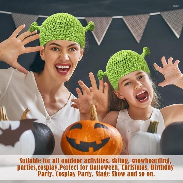 Bérets vert Anime Beanie drôle dessin animé tricot chapeaux élastique Hip Hop Halloween Cosplay bonnets crâne casquette pour femmes hommes