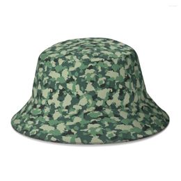 Bérets Green Canvas Imprime Camouflage Army Color Bucket Bucket For Women Men Adolescent Bob pliable chapeaux de pêche Panama Cap Autumn
