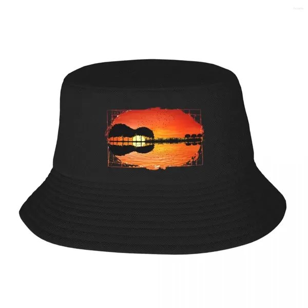 Bounets Guitar Island Sunset Bucket Hat Panamá para niños Bob Sombreros Autumn Fisherman Summer Beach Unisex Caps