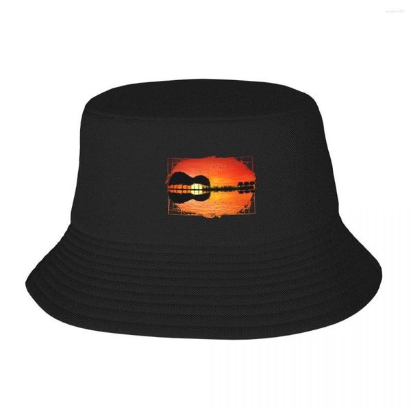 Bounets Guitar Island Sunset Bucket Hat Bucket Protection UV Golf Man Beach Girl's Hats Men's