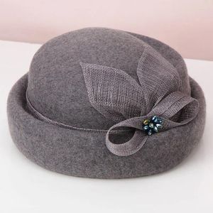 Bérets H269 femmes laine feutre Fedoras chapeau femme automne hiver coréen rétro britannique fil décoration casquette dames mode chapeaux