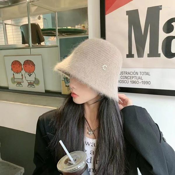 Boinas sombrero de cubo tejido para el pelo para mujer en otoño e invierno para mantener el calor mostrar su cara pequeño pescador coreano Ve