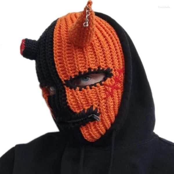 Bérets Halloween Balaclava Petit Diable Chapeau Corne Mascarade Fête Drôle Bonnet À Capuchon Masque Goutte