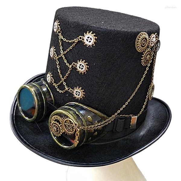 Bérets Chapeau d'Halloween avec lunettes Top Steampunk Accessoires de costumes Cosplay Prop pour hommes femmes Vintage