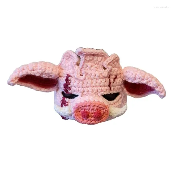 Bérets Couvre-chef d'Halloween pour femmes hommes adultes tête de cochon 3D masque tricoté couvre-visage