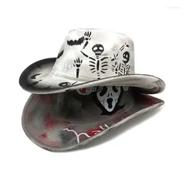 Bérets Halloween crâne chapeau de cowboy effrayant et élégant couvre-chef pour mascarade accessoires accrocheurs à la mode
