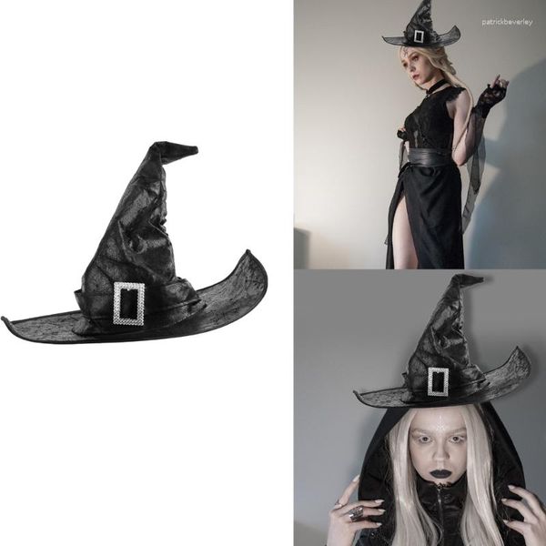 Boinas Halloween bruja sombrero negro accesorios de disfraces de mago puntiagudo