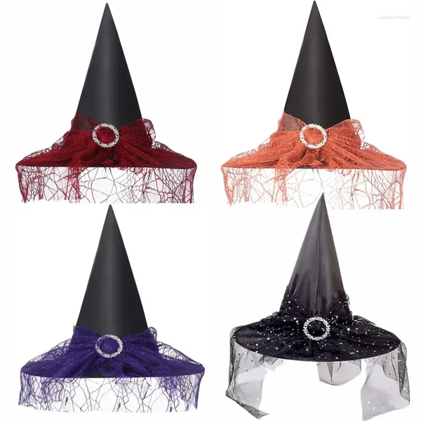 Bérets Halloween chapeau de sorcière avec voile fête de vacances Cosplay Costume luminaire adulte coiffure habiller enfant 39x35 cm