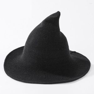Bérets Halloween chapeau de sorcière femmes hommes tricoté pour les filles hiver épaissir chaud laine casquette pliable femme magique noël