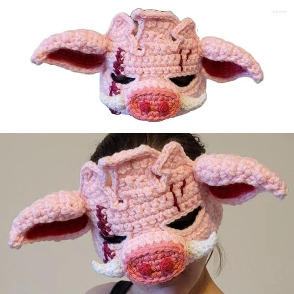 Boinas hechas a mano de ganchillo 3D máscara facial de cerdo sombrero de pasamontañas para adultos adolescentes disfraz de cosplay