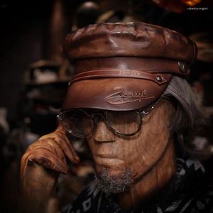 Bérets faits à la main vieux artisanat chapeau en cuir hommes Amekaji moto marée en peau de mouton rétro casquette à visière femmes